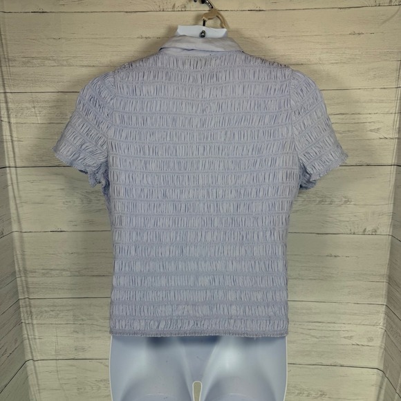 J.Crew Blue Smocked Button Top Coastal Preppy Cottage Spring medium quiet luxury - Picture 3 of 11